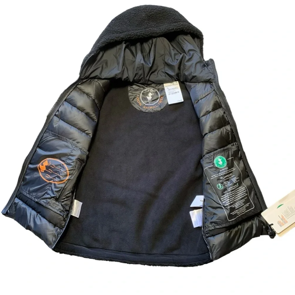 Save The Duck Derik Kids Recycled Hooded Teddy Jacket Black Size 10 NWT Unisex